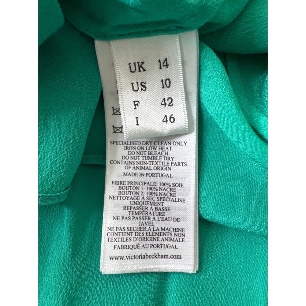 VICTORIA BECKHAM Scoop-neck twist-knot silk-crepe shirt Teal Green Size US 10 - Picture 9 of 11
